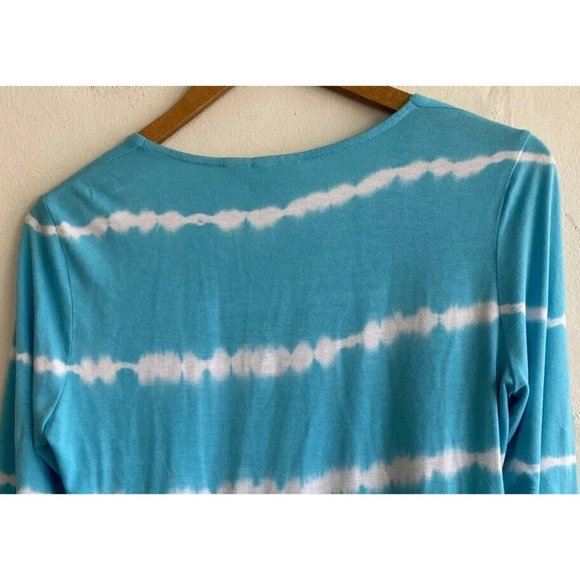 COPY - Chico's Top 0P Petite Small Blue Tie Dye Asymmetrical 3/4 Sleeve V-Neck … - Picture 7 of 9